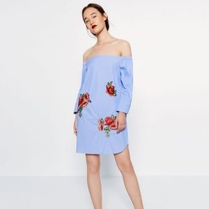 Zara Embroidered Off The Shoulder Dress Tunic XS
